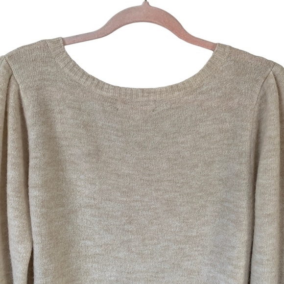 Rachel Parcell Wool Blend Cream Puff Shoulder Bishop Sleeve V-Neck Sweater Sz L - Picture 10 of 11